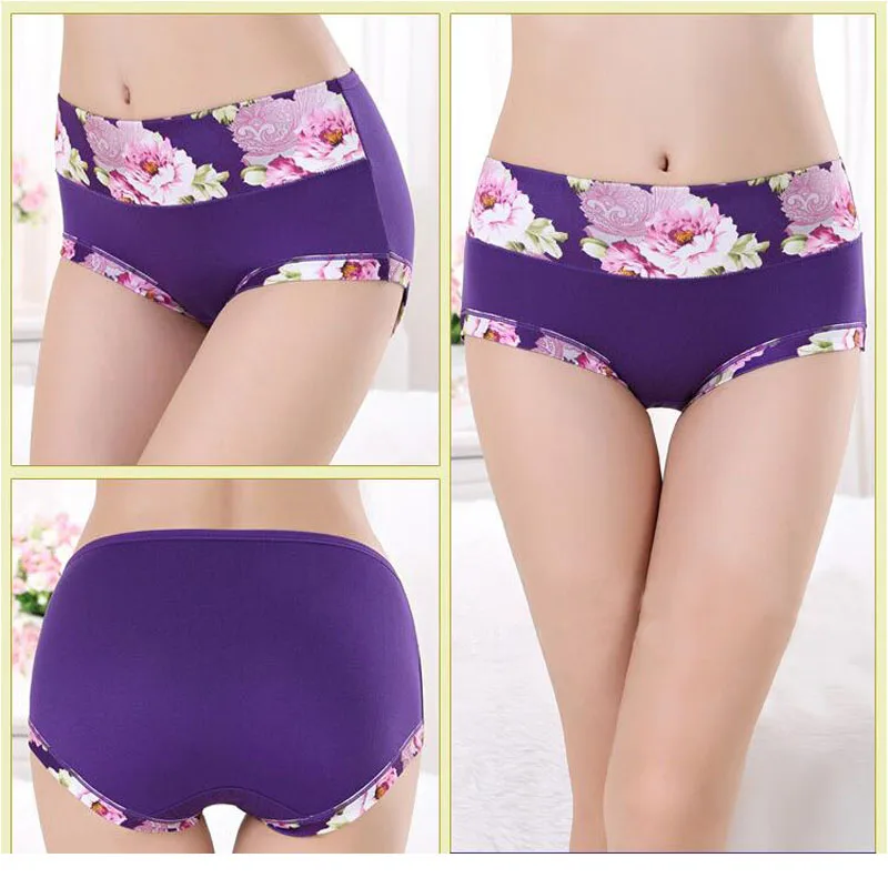 5Pcs Women\'s Panties Print Underwear Soft Cotton Panties Breath Briefs Girls Floral Panty Sexy Lingeries Underpants For Female