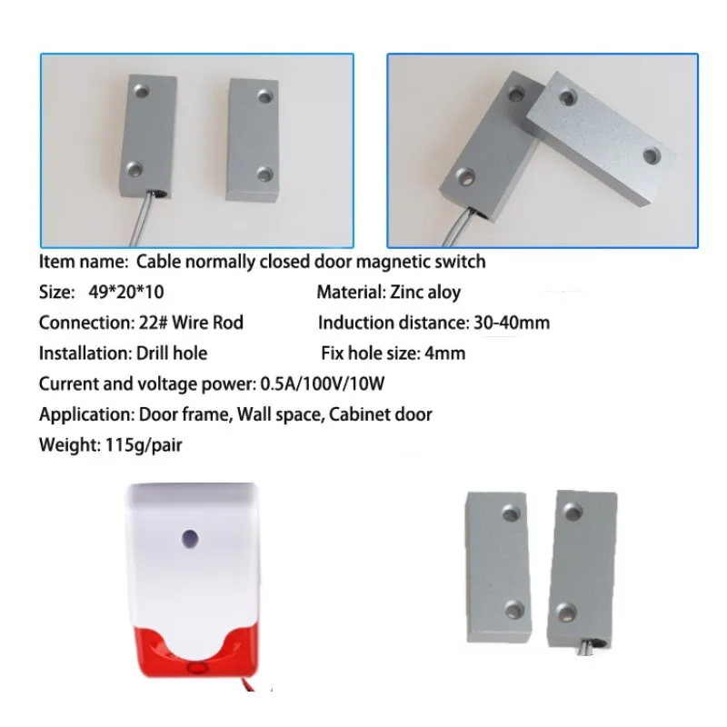 Interruptor magnético de aleación de Zinc NC sin Sensor de puerta, Cable con Cable, Monitor de puerta de ventana, contacto de alarma