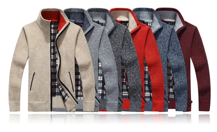 Winter Dicke Herren Strickpullover Mantel Off White Langarm Strickjacke Fleece Full Zip Männlich Kausal Plus Size Kleidung für den Herbst – Detail 2
