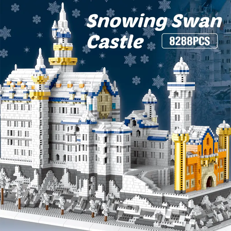 8288pcs diamante nevicata cigno castello architettura blocchi Micro mattoni imposta giocattoli educativi per bambini regali di natale