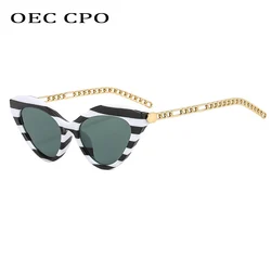 OEC CPO New Ladies Cat eye occhiali da sole Fashion Metal Chain decorare occhiali da sole donna Classic Printed Eyewear Gafas De Sol O1267