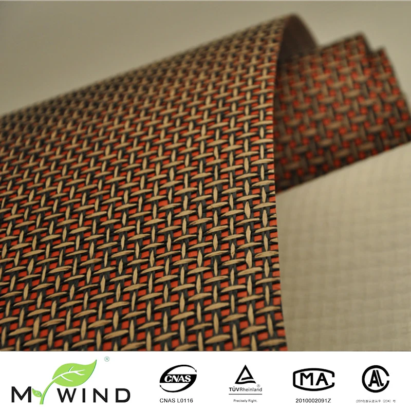 MY WIND Beige Paper Weaving  Red Foil Background Wall Covering Special Wallpaper For Luxury Home