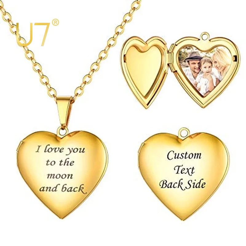 U7 Locket Necklace Custom Photo  Jewelry I Love You to the Moon and Back Pendant Heart