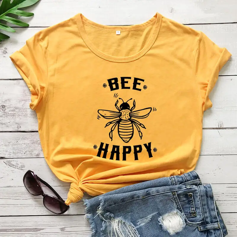 

Bee Happy Be Happy Shirt New Arrival 100%Cotton Summer Funny T Shirt Bees Shirt Bees Lover Gift Animal Lover Shirts Wild Tees