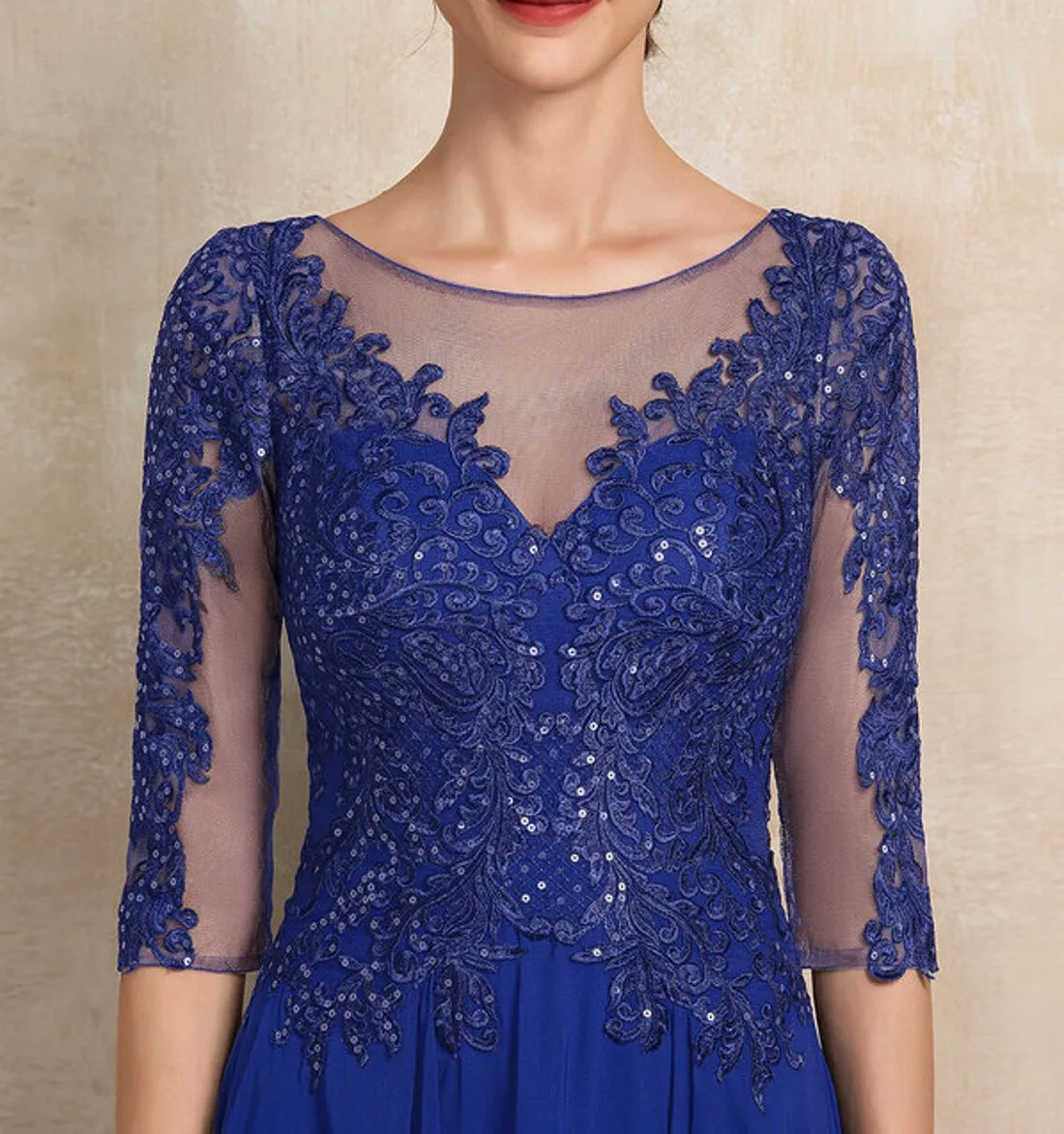 Elegant Royal Blue Tea-Length Chiffon Lace Mother of the Bride Dress Sequins A-line Bridal Party Gown Customed 2025