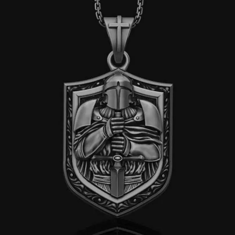 Mystic Vintage Christian Knight Crusader Pendant for Men Creative Design Warrior Necklace Amulet Jewelry Gift