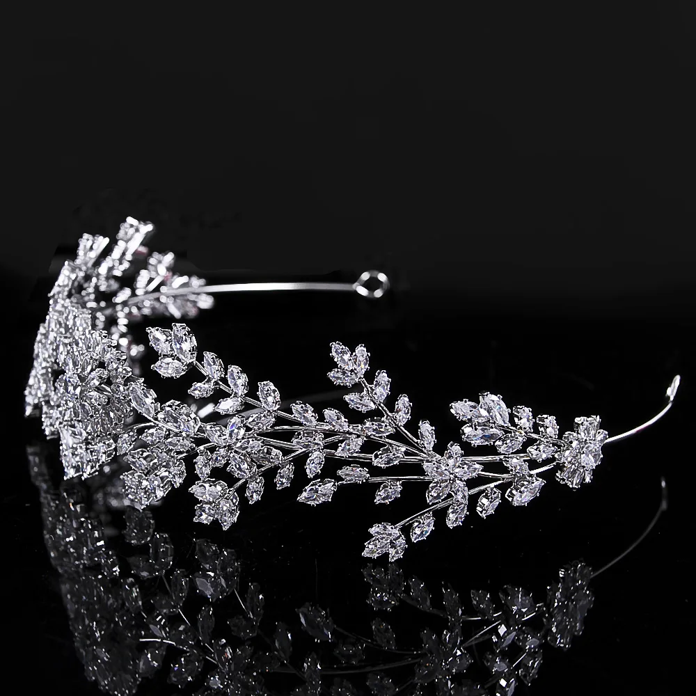 

YCDZSWWL Crystal Sunflower and Branch Designer Crown Diadema Cubic Zirconia Headpieces Bride Tiaras Wedding Accessories