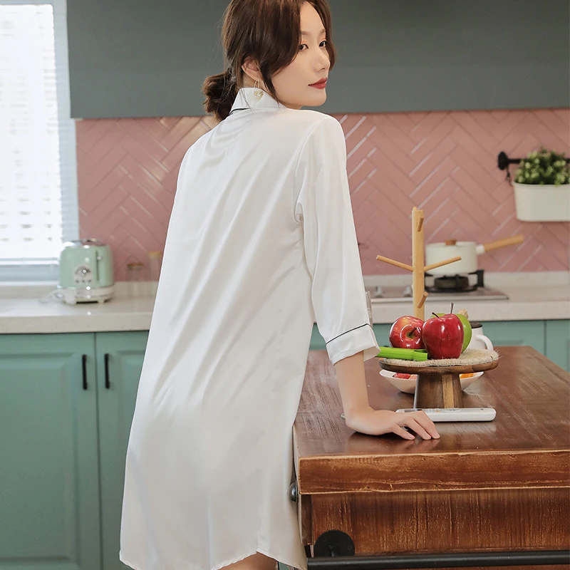 Shirt Pajamas Robes White Womens Negligee V-Neck Top Gown Nightgown Summer Sleepwear Turn-down Collar Sleepshirts Dress Homewear