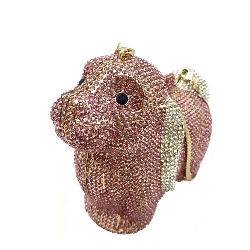 Bella rosa leone marino Mini borsa fatta a mano frizione di cristallo forme animali borse da sera per feste scava fuori strass borse da donna