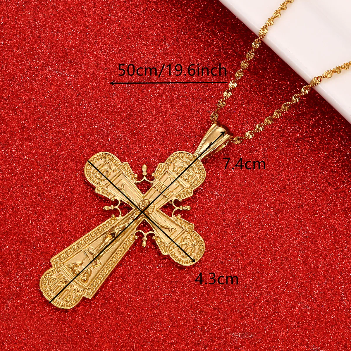 24K Gold Color Jesus Christ Cross Pendant Necklace Catholic Cross Jewelry for Women