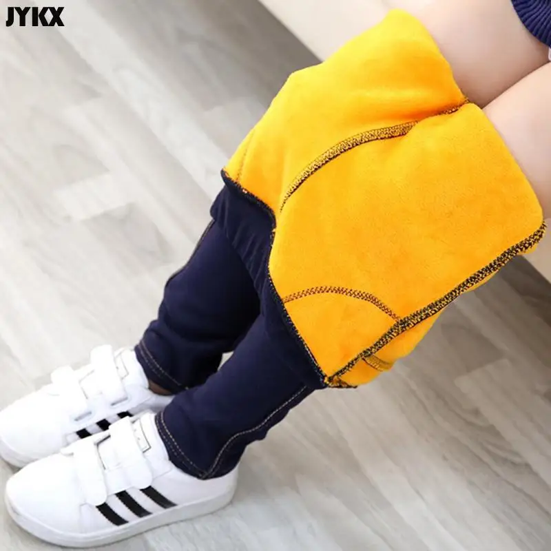 Children\'s Pants Winter Clothes New Thicker Middle-aged Kids \'Jeans Korean Style Stretch And Cashmere Girls