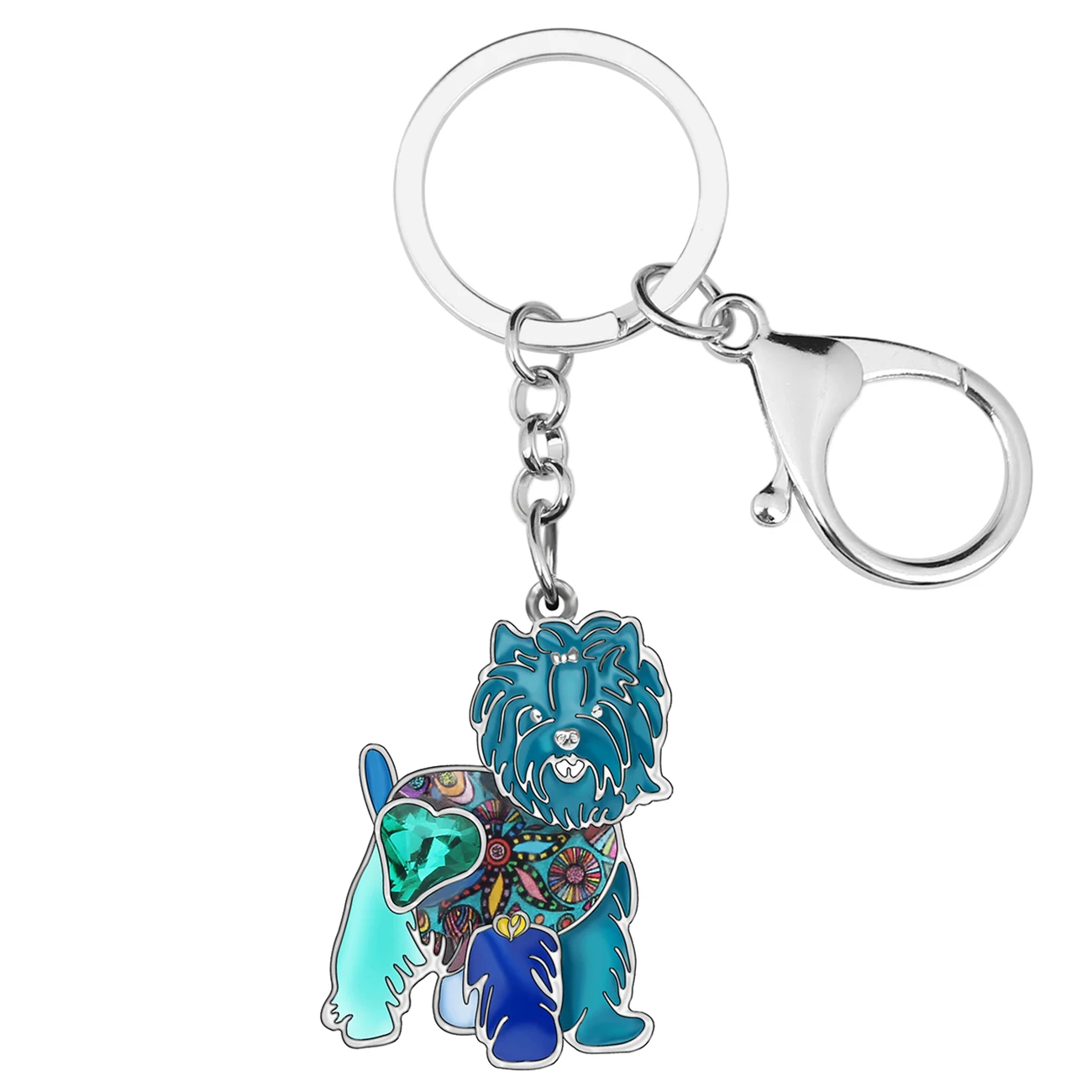 Newei Enamel Alloy Yorkshire Dog Key Chains Cute Animal Keyrings Floral Animal Jewelry For Women Girls Handbag Purse Decorations