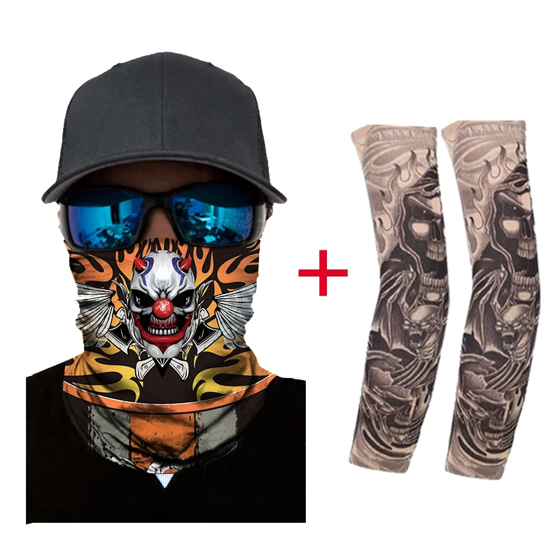 

Motorcycle Face Mask Fake Tattoo Arm Sleeve Biker Balaclava Scary Masque Face Shield Unisex Skull Riding Ghost Mask Moto