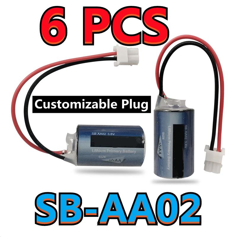 

6PCS Original New Korea SB-AA02 3.6V 1/2AA ER14250 PLC Lithium Backup Battery With Connectors (Customizable Plug)