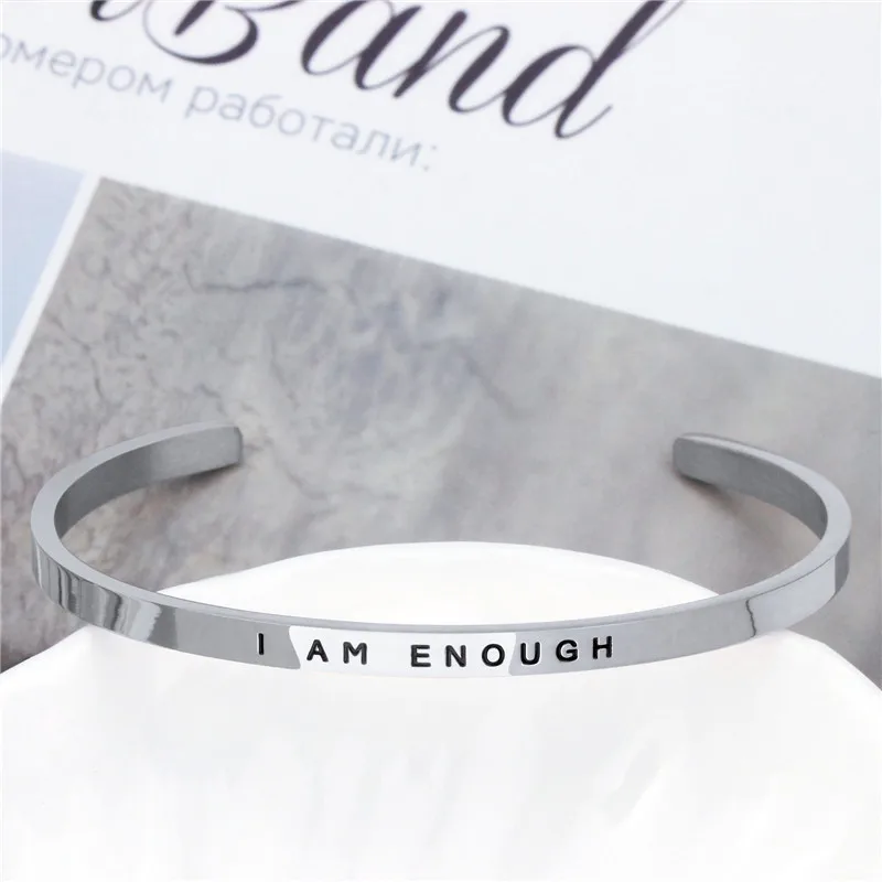 Inspirational Jewelry I Am Enough Bracelets Friendship Stainless Steel Bangle Anxiety Stress RELIEF Bracelets pulseiras feminina image 3