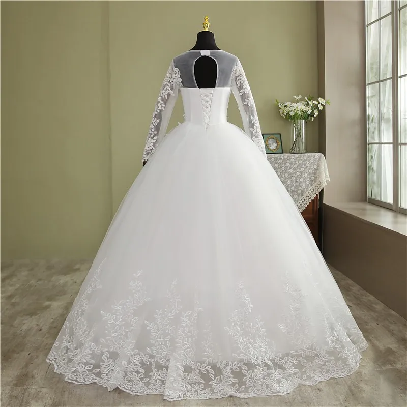 VLNUO NISA Real Video nuovo coreano Plus Size abito da sposa manica lunga Appliques di pizzo lungo abito Noiva o-collo cina all'ingrosso a buon mercato