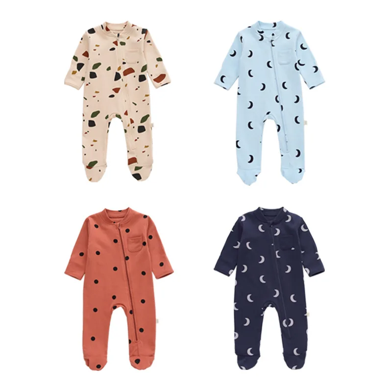 0-24M Print Baby Romper Newborn Kid Baby Boys Girls Autumn Winter Clothes Long Sleeve Zipper Jumpsuit Cotton New born Outfit