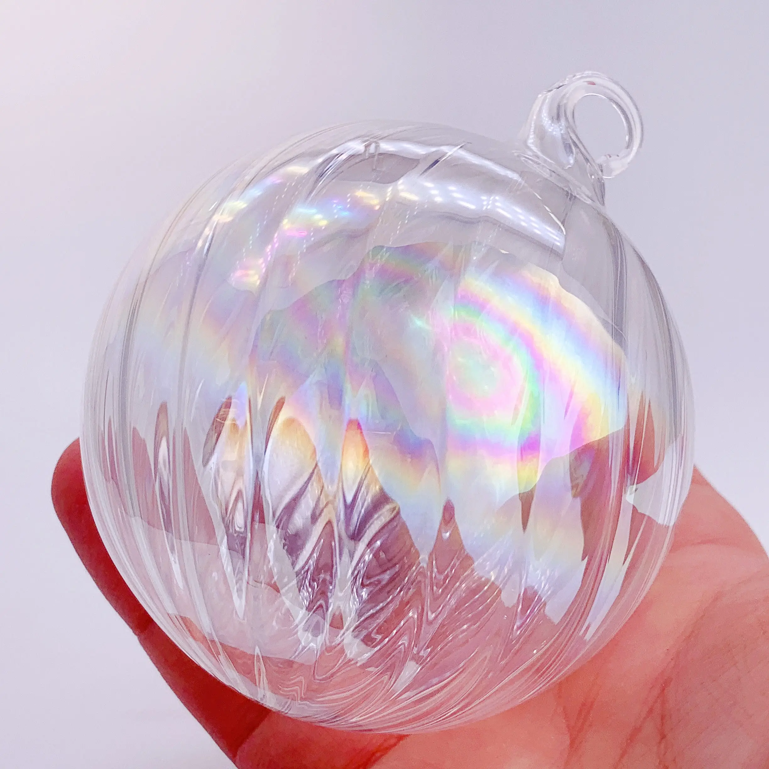 100 Pieces x DIY Paintable Christmas Decoration Ornament 80mm Hooked Glass Iridescent Thread Sphere Ball