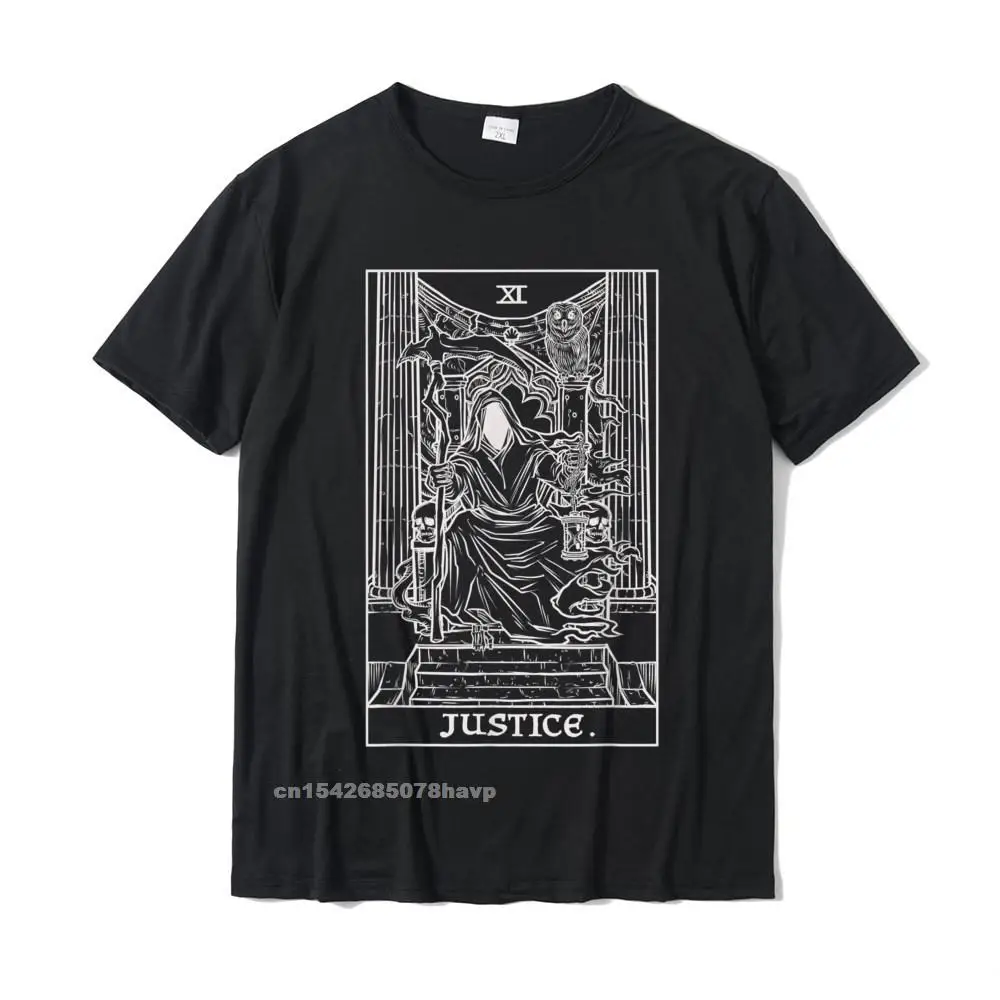 Justice Tarot Card Grim Reaper Halloween Goth Horror Occult T-Shirt Normal Cotton Men\'s Tops Shirt Casual Discount T Shirts