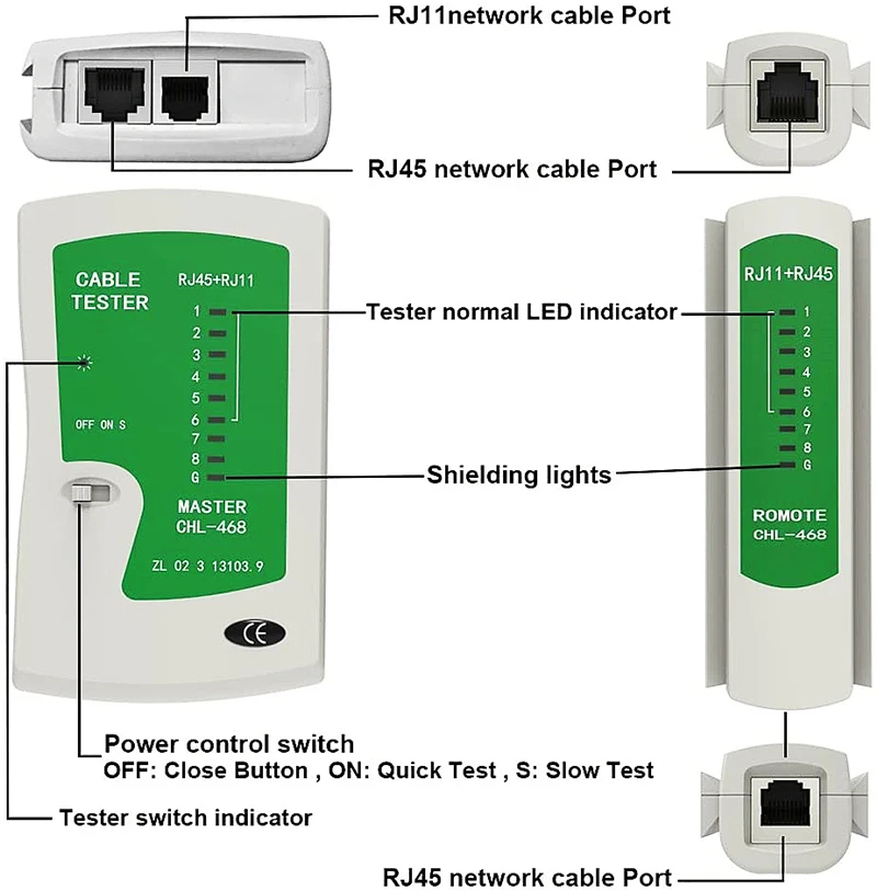 HTOC-probador de cables de red RJ45, herramienta de crimpado Cat5 Cat6, conectores de 20 piezas, cubiertas de 20 piezas, pelacables de red