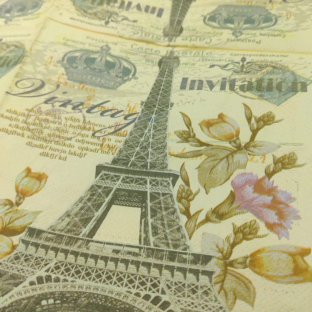 33*33cm 20Pcs/lot Effel Tower Theme Napkins Vintage Tissues Decoupage Party Paper Handkerchief DIY Birthday Wedding Home Decor