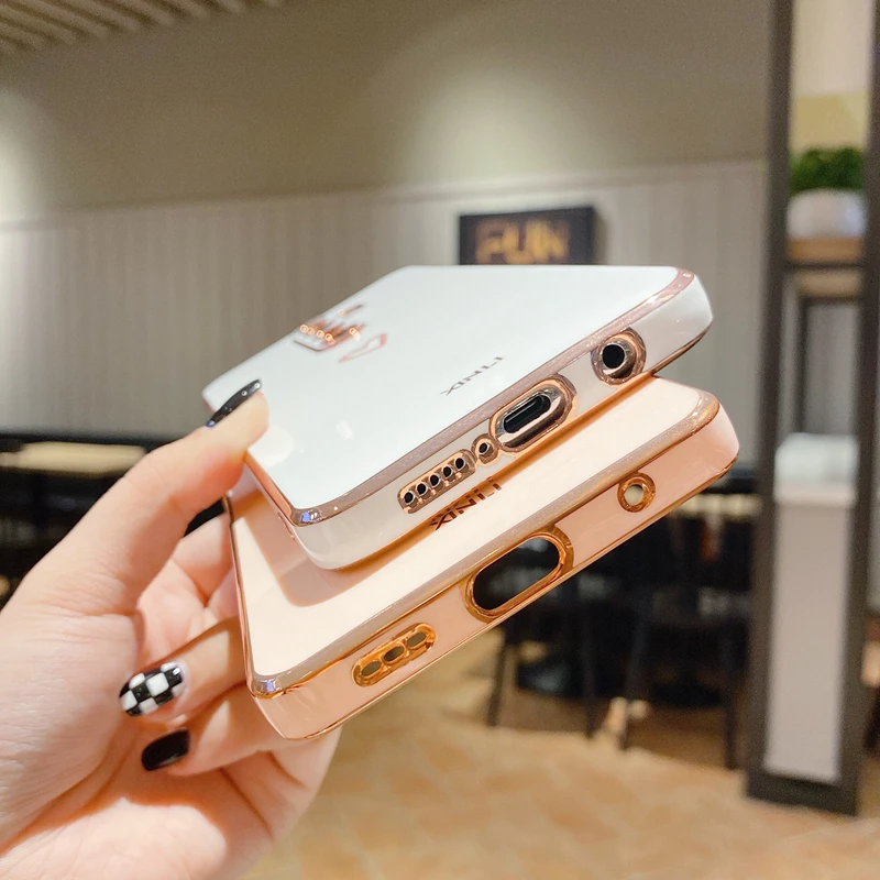 A 53 73 33 Love Heart Square Plating Phone Case On For Samsung Galaxy A53 A73 A33 A52 A72 A32 4G 5G Bumper Glitter Fundas Cover