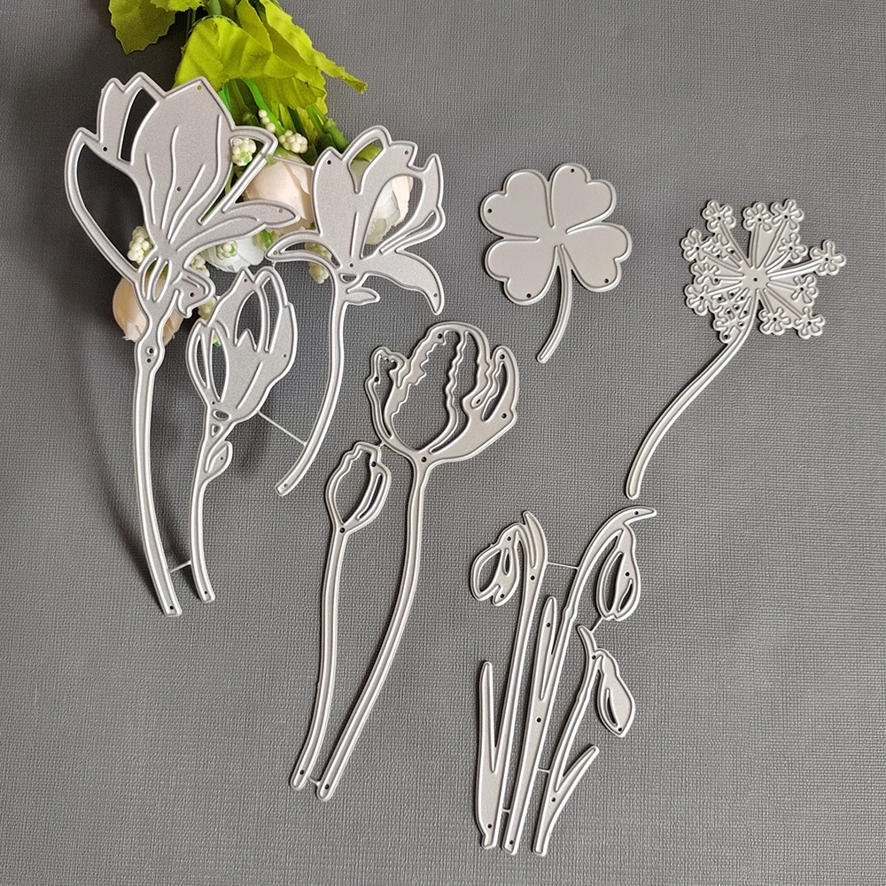 Flower Clover Dandelion 5PCS New Metal Steel Cutting Dies Stencils for Making Scrapbooking DIY Album Paper Cards Embossing Die