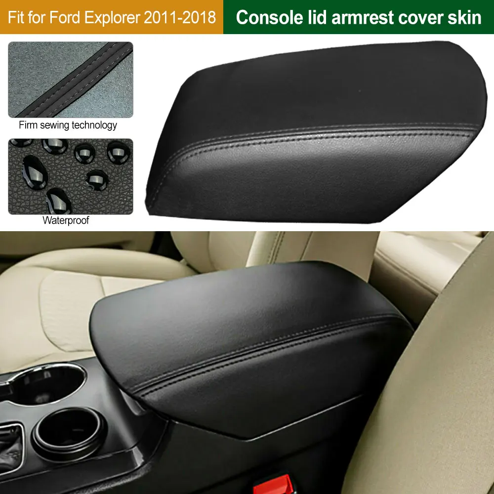 

Black Auto Leather Center Console Lid Armrest Cover Skin For Ford Explorer 2011 2012 2013 2014 2015 2016 2017 2018