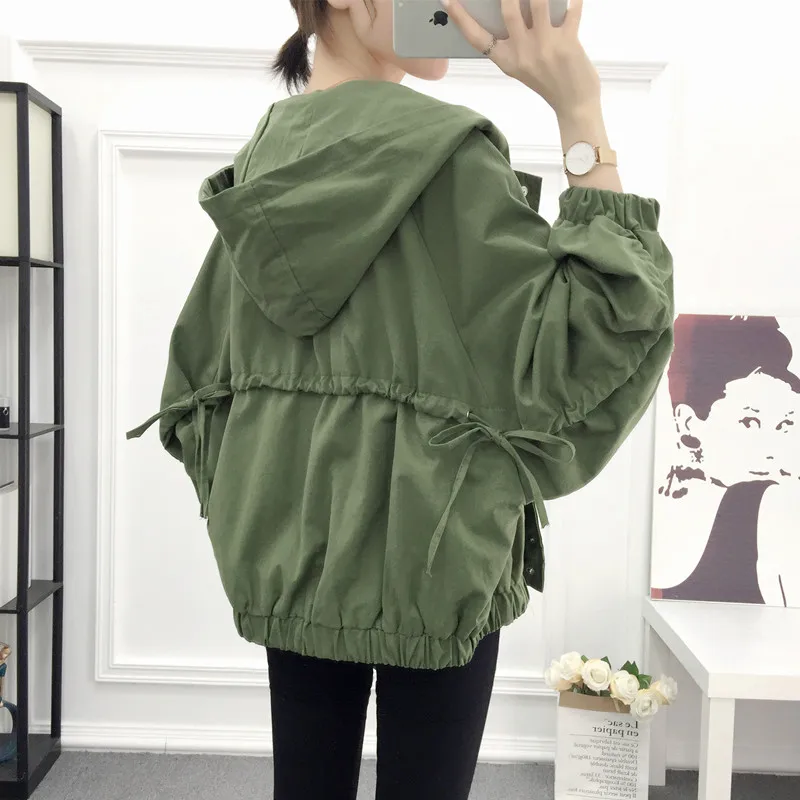 

2024 Spring Autumn Women Thin Jacket Fashion Hooded Windbreaker Female Long Sleeve Casual Patchwork Loose Coat Outwear Plus Size