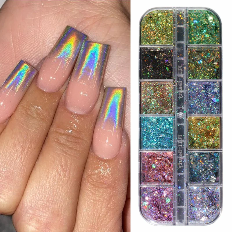 12 Colors Chameleon Mirror Nail Glitters Powder Holographic Sequins Laser Paillette Flakes for UV Gel Polish Decoration