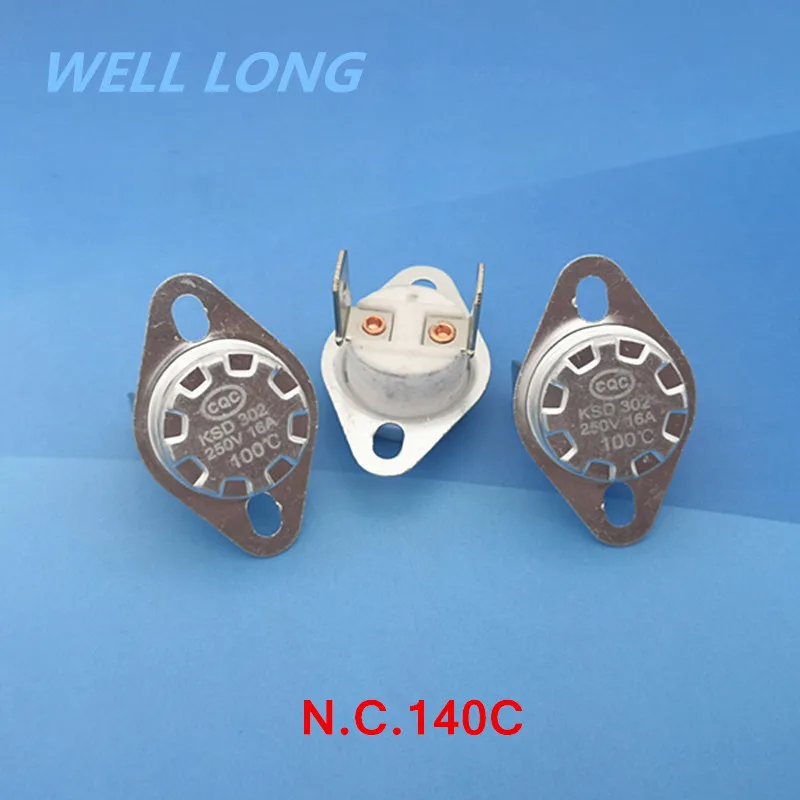 

(100 pcs/lot) KSD302 NC Thermostat, Temperature Switch, Normally Close,NC 140 Celsius,16A 250V.