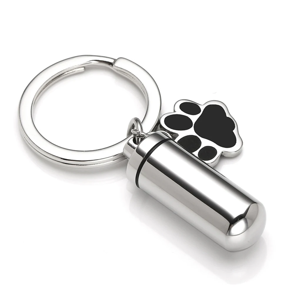 LLavero de acero inoxidable Unisex para cenizas, colgante de recuerdo de memoria, joyería de cremación, medallón cilíndrico, colgante de pata de perro cachorro