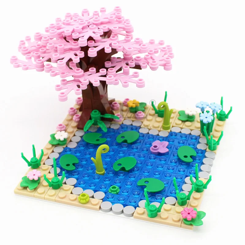 Moc Plant Grass Lotus Leaf Pond View DIY Creation Building Blocks Bricks Assembles Compatible with Utensil Paint Palette 93551