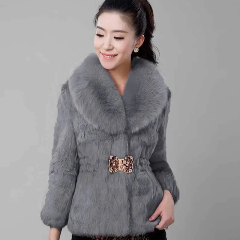 New Short Fur Coat Women Jacket 2024 Autumn Winter Imitation Rabbit Hair Short Korean Loose Thin Large Fur Collar Women Coat