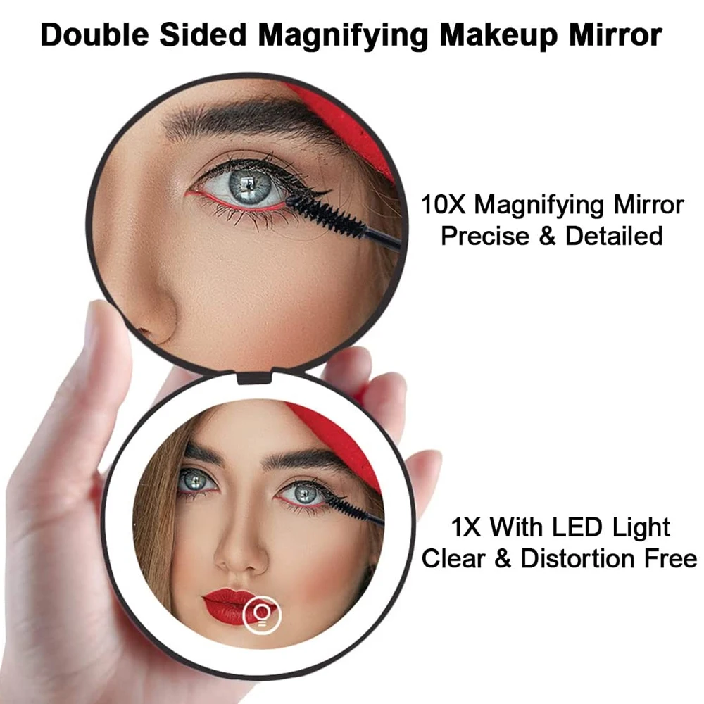 Mini Tragbare Klapp Reise Spiegel LED Licht Make-Up Spiegel Kompakte Spiegel 10X Vergrößerung 2-seitige Schönheit Make-Up Runde Spiegel