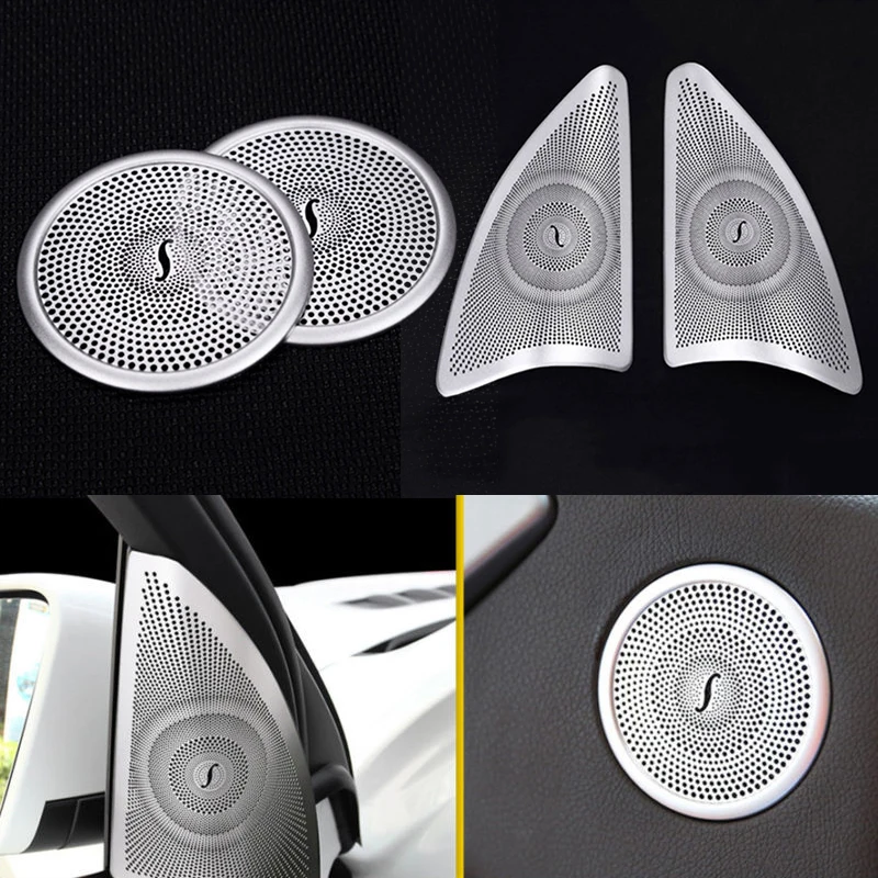 4Pcs Silver Aluminum Alloy Front+R Car Door Sound Speaker Chrome Cover Trim For Mercedes-Benz W166 ML X166 GL-CLass GLE