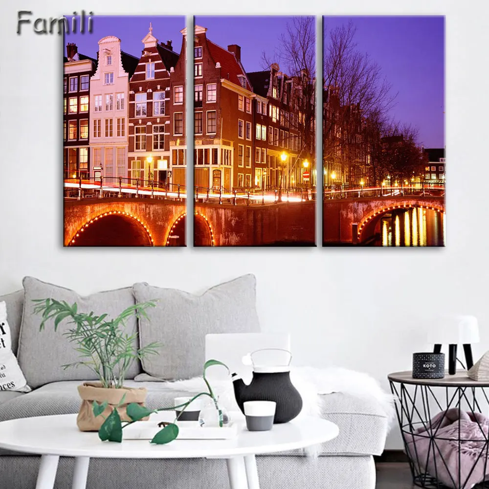 

Home Decor UnFramed Modern HD Printed Canvas Painting 3 Pieces Wall Art Pictures Netherlands City Streetscape Poster PENGDA/post