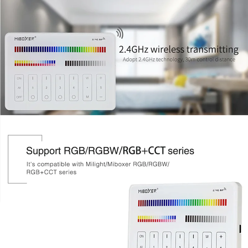 Miboxer M4 DC3.3V 4zone 2.4G Wireless Transmitting Italian Standard RGB/RGBW/RGB+CCT Series Panel Remote Controller