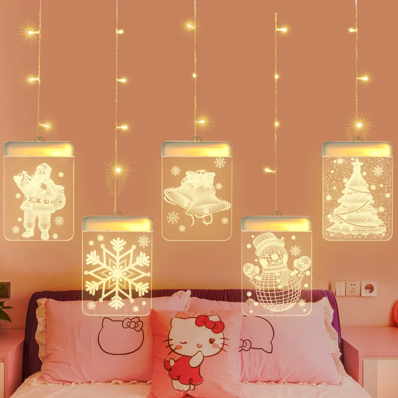 LED Hanging 3D Lamp Light String USB Christmas Fairy Light Garlands For Wedding Party New Year 's Room Decoration Acrylic