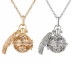 High Quality Full Surround Zircon Necklace Angel Wings Aromatherapy Cage Pendant 16MM Music Ball Women Perfume Lockets Jewelry