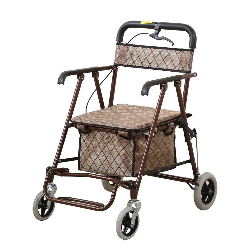 Elderly Lightweight Shopping Cart With Brakes, Foldable Four-Wheel Seniors Roller Walker