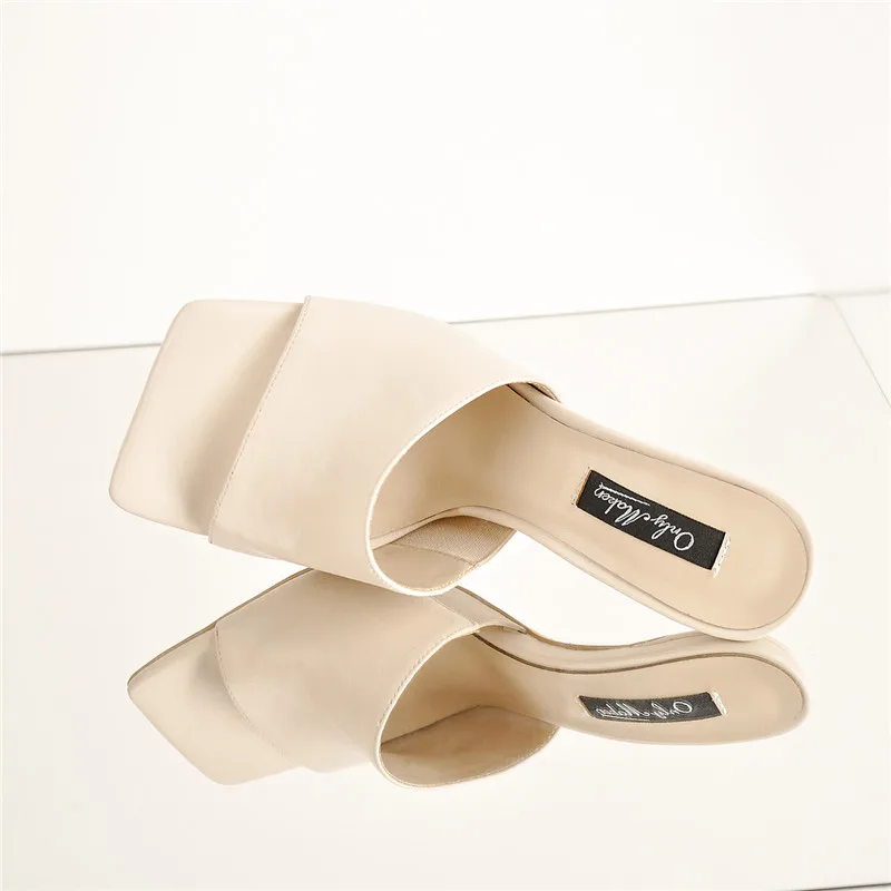 Onlymaker Square Toe Mules Slip On  Beige Thin High Sandals Big Size US5~US15