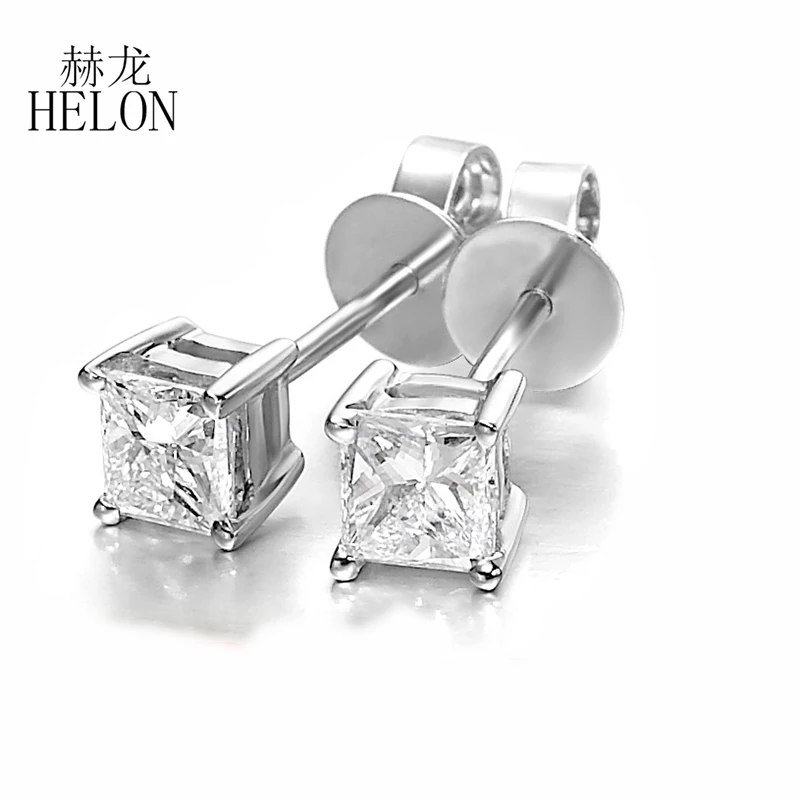 

HELON Moissanite Stud Earrings Solid 14k White/Rose/Yellow Gold 1.6ct Princess Cut 5mm Moissanite Diamond Fine Jewelry Earrings