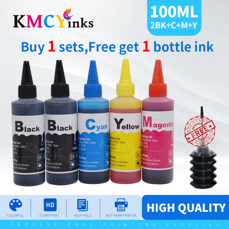 KMCYinks Universal Bottle Ink For Refillable Ink Cartridge CISS Tank and Inkjet Printer Buy 1 Set Free Get 1 Bottle 30ml InK