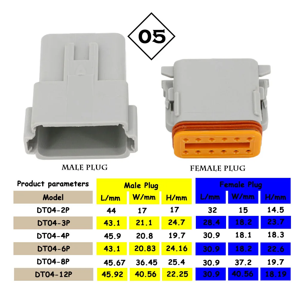 1 Set Schwarzer Deutsch DT Steckverbinder DT06-2S/DT04-2P 3P 4P 6P 8P Wasserdichter Elektrischer Stecker für Automotoren mit Pins 22-16AWG – Detail 6