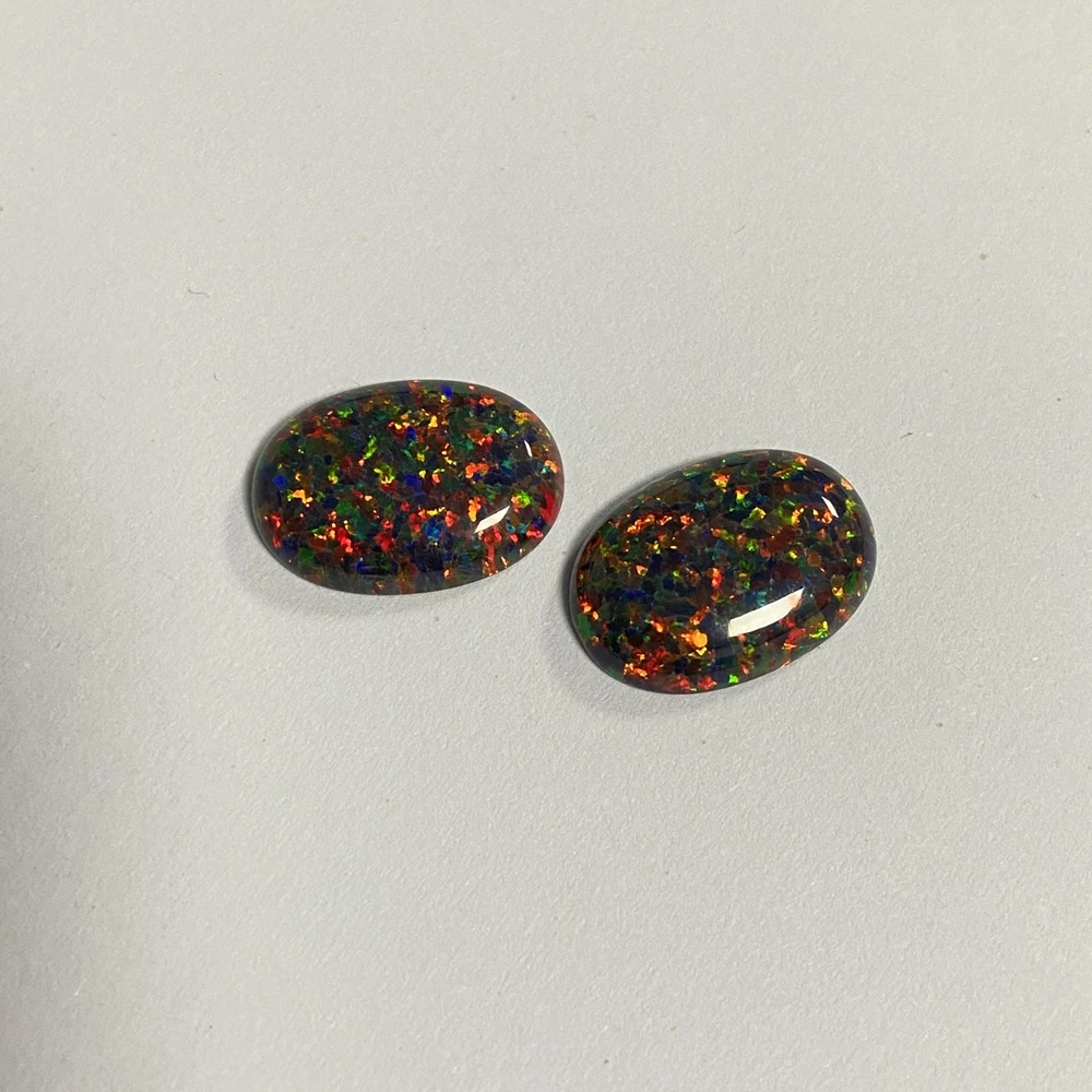 Meisidian-Cabochon à Dos pio en Opale Noire, Pierre Précieuse Créée en Laboratoire, OP32, 13x18mm