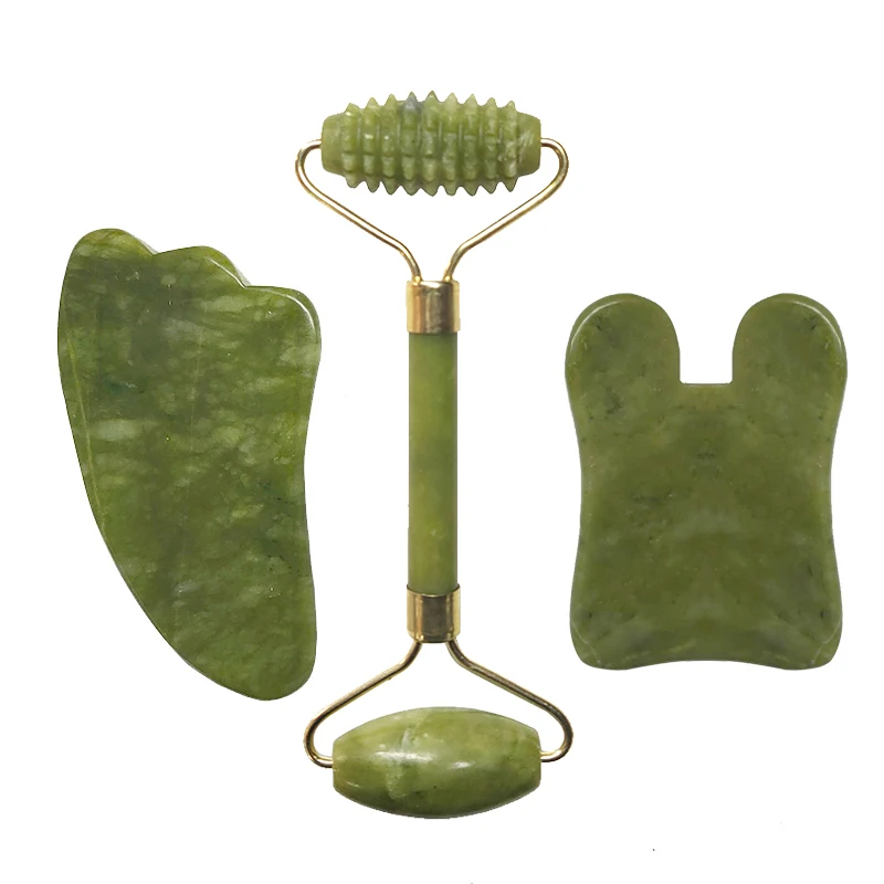 2/3pcs Natural Xiuyu Jade Roller Set Facial Lifting Jade Massager Gua Sha Board Body Scraping Anti-Aging Skin Beauty Tools