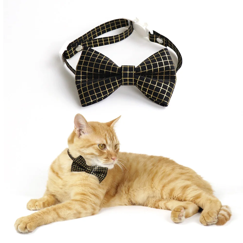 Reflecterende Plaid Strik Kat Kraag Veilig Breakaway Stropdas Katten Halsbanden Verstelbare Kleine Halsbanden Voor Chihuahua Puppy Bowktie