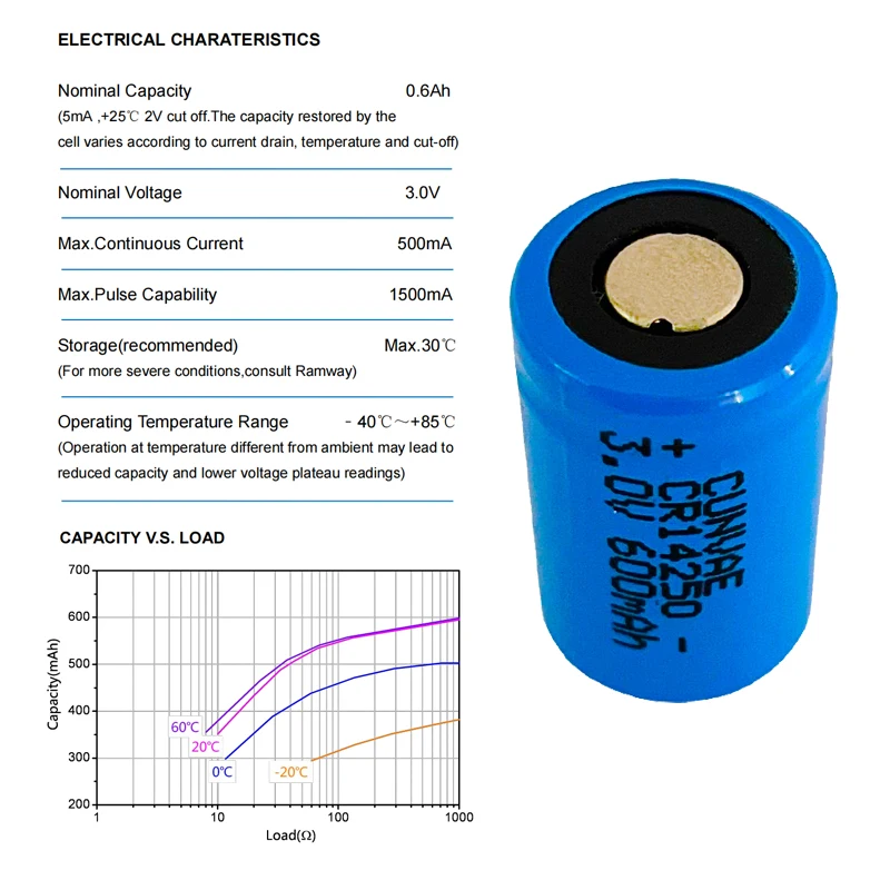 100Pcs CR1/2AA Electronic meter Water meter PLC Battery 6127 1/2AA CR14250 MH13654 (N) 3V Lithium Battery CR14250 CR14335 CR1450