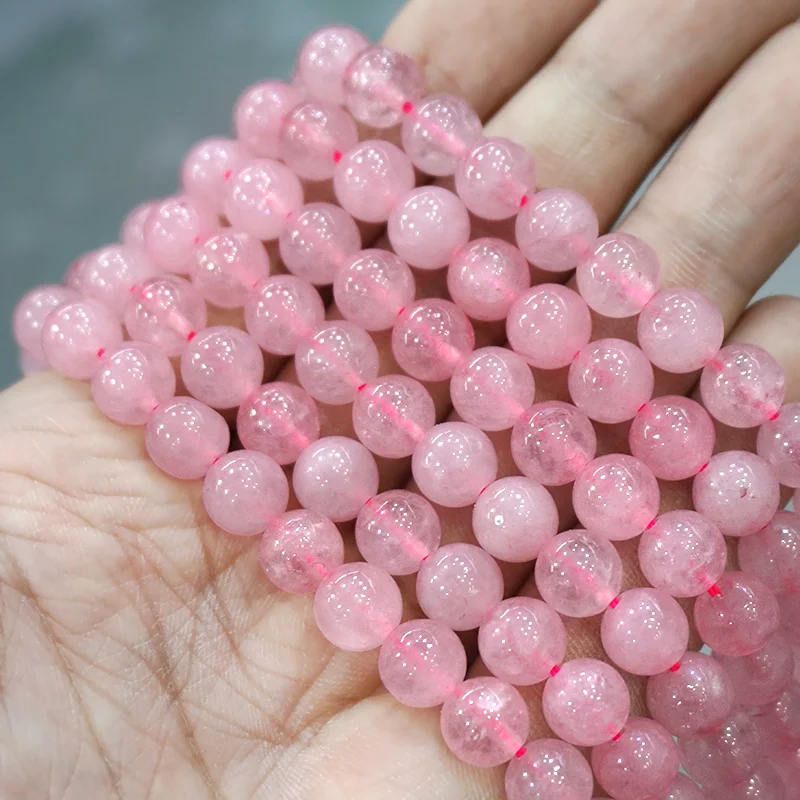 4/6/8/10/12mm Natural Stone Malagasy Pink Crystal Quartz Round Loose Beads for Jewelry Making DIY Charms Bracelet Earrings 15\'\'